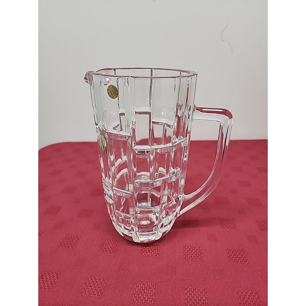 Vintage Slovenian Crystal Pitcher In Tartan Pattern MCM Geometric Prisms 1960's
